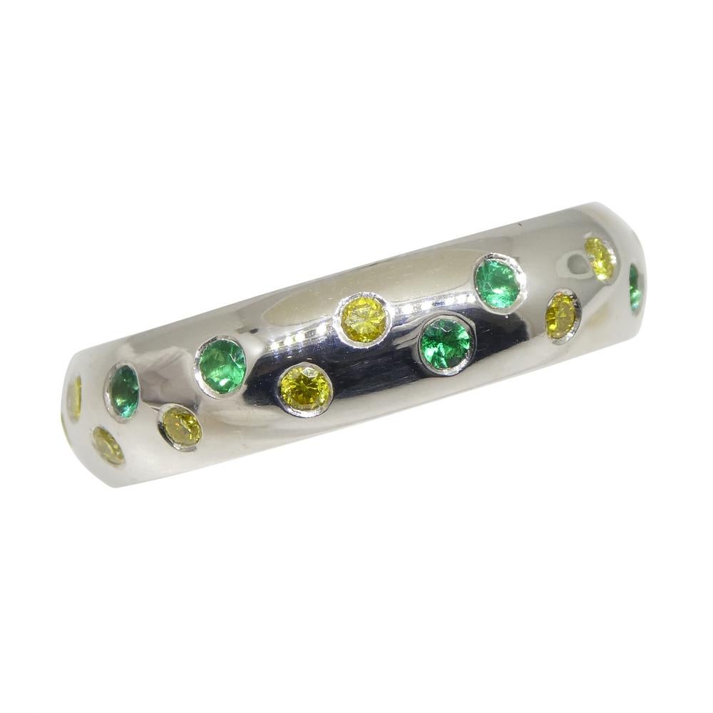 0.57ct Yellow Diamond & Emerald Starry Night Wedding Ring set in 14k White Gold For Sale 3