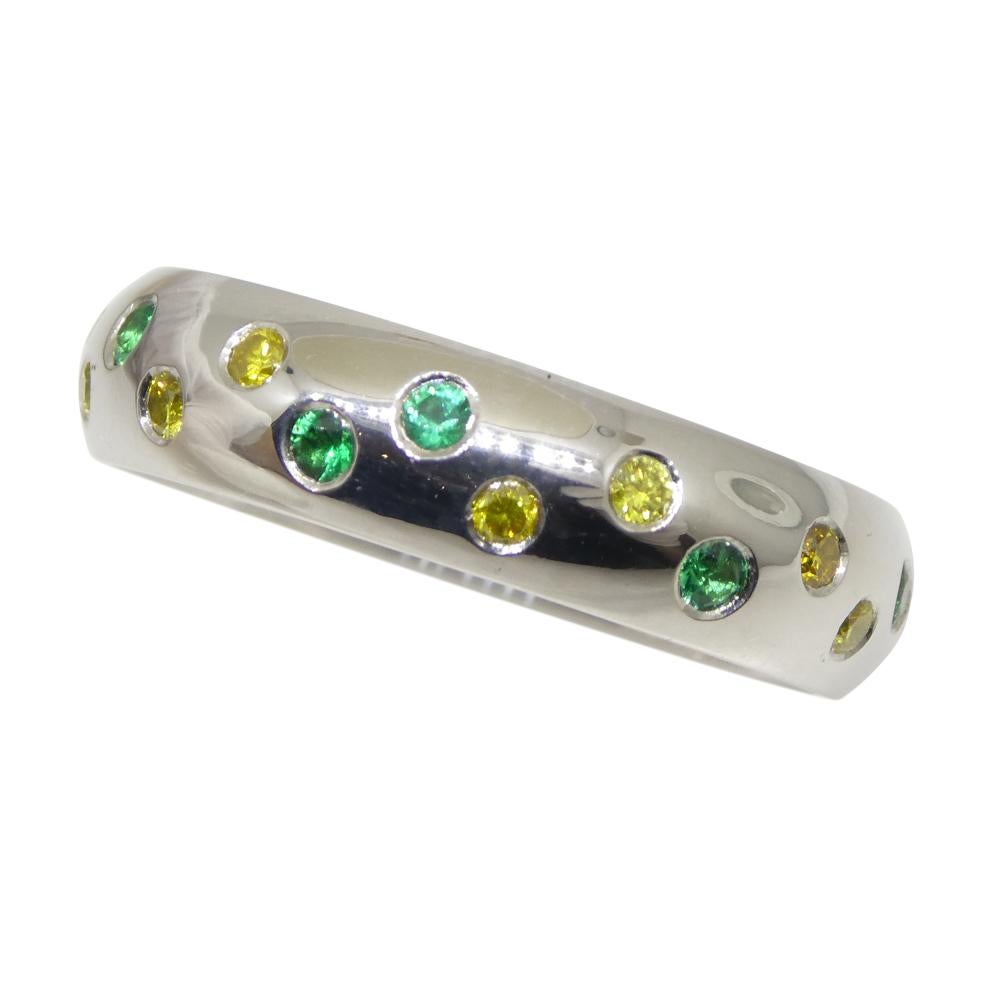0.57ct Yellow Diamond & Emerald Starry Night Wedding Ring set in 14k White Gold For Sale 4