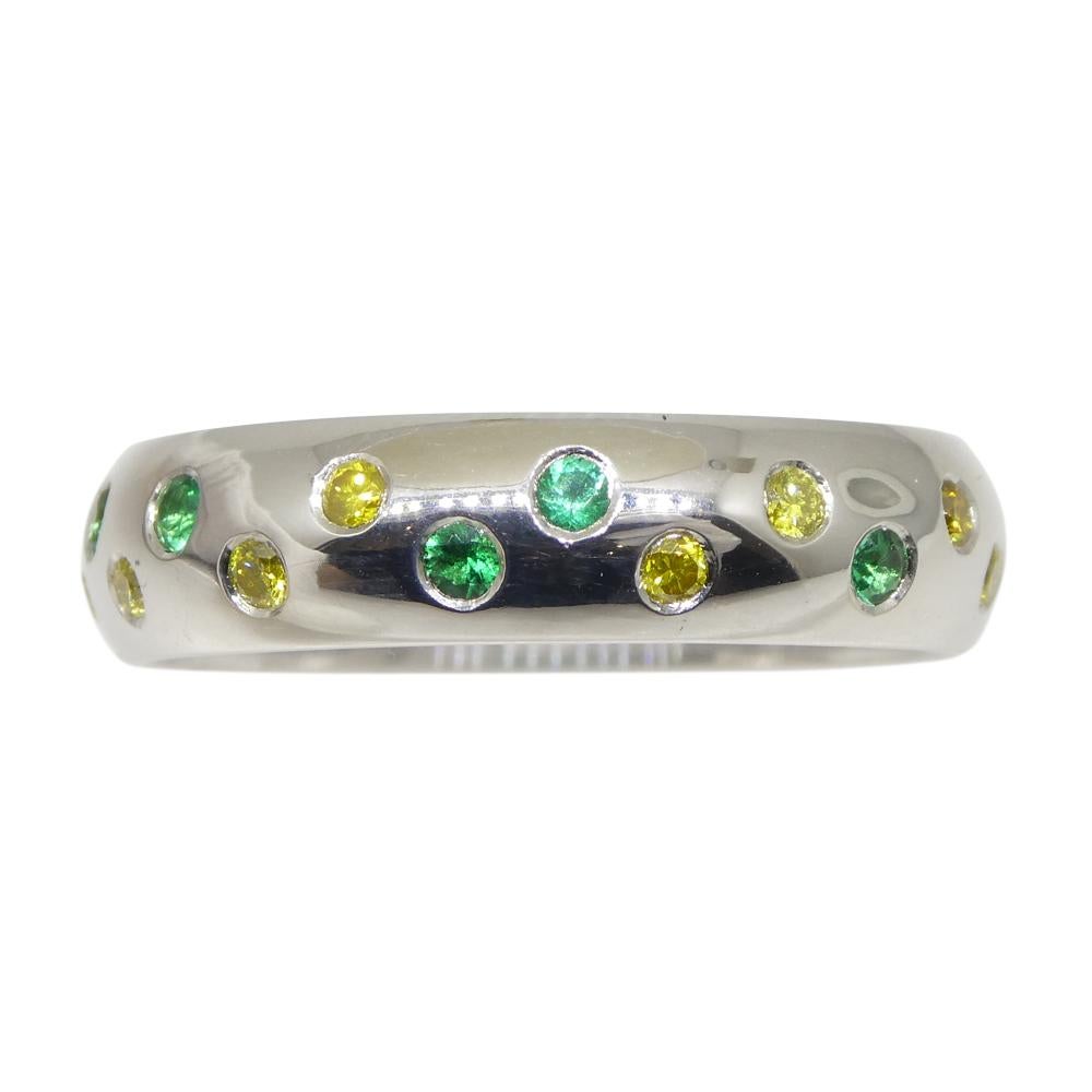 0.57ct Yellow Diamond & Emerald Starry Night Wedding Ring set in 14k White Gold For Sale 5