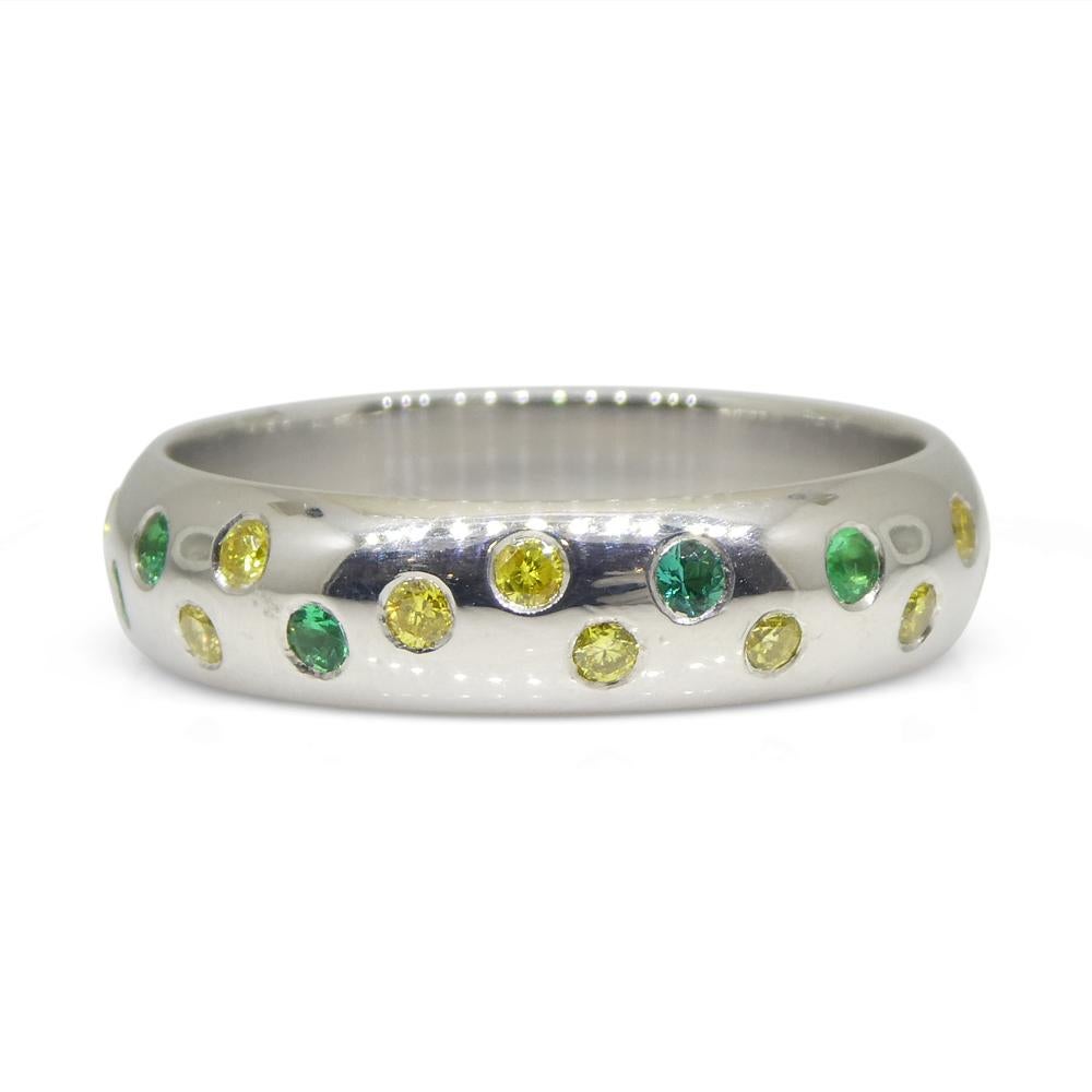 0.57ct Yellow Diamond & Emerald Starry Night Wedding Ring set in 14k White Gold For Sale 6