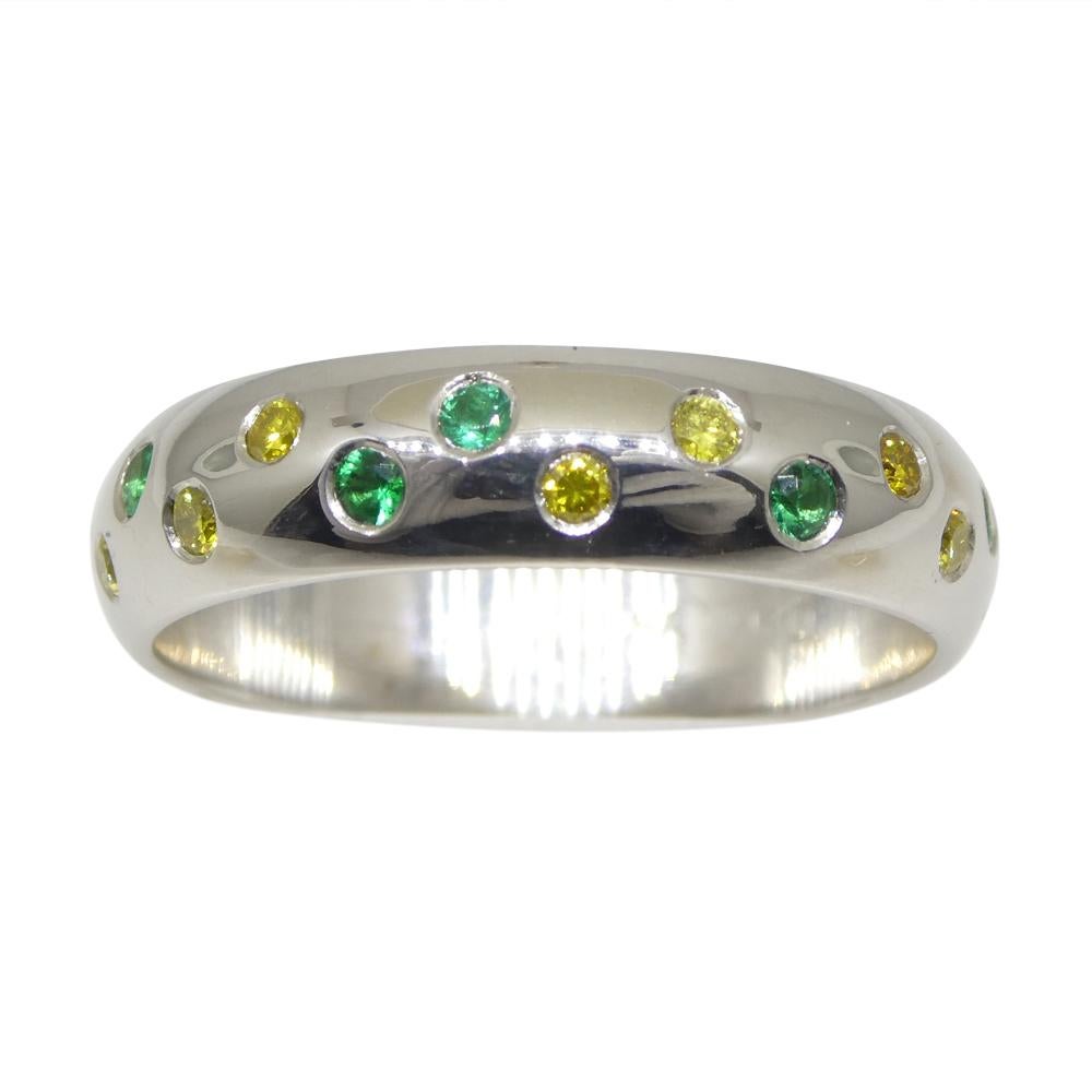 0.57ct Yellow Diamond & Emerald Starry Night Wedding Ring set in 14k White Gold For Sale 1
