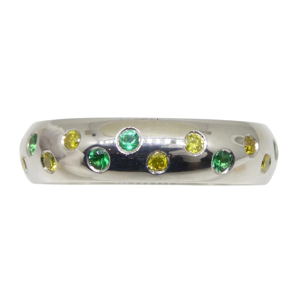 0.57ct Yellow Diamond & Emerald Starry Night Wedding Ring set in 14k White Gold For Sale 2