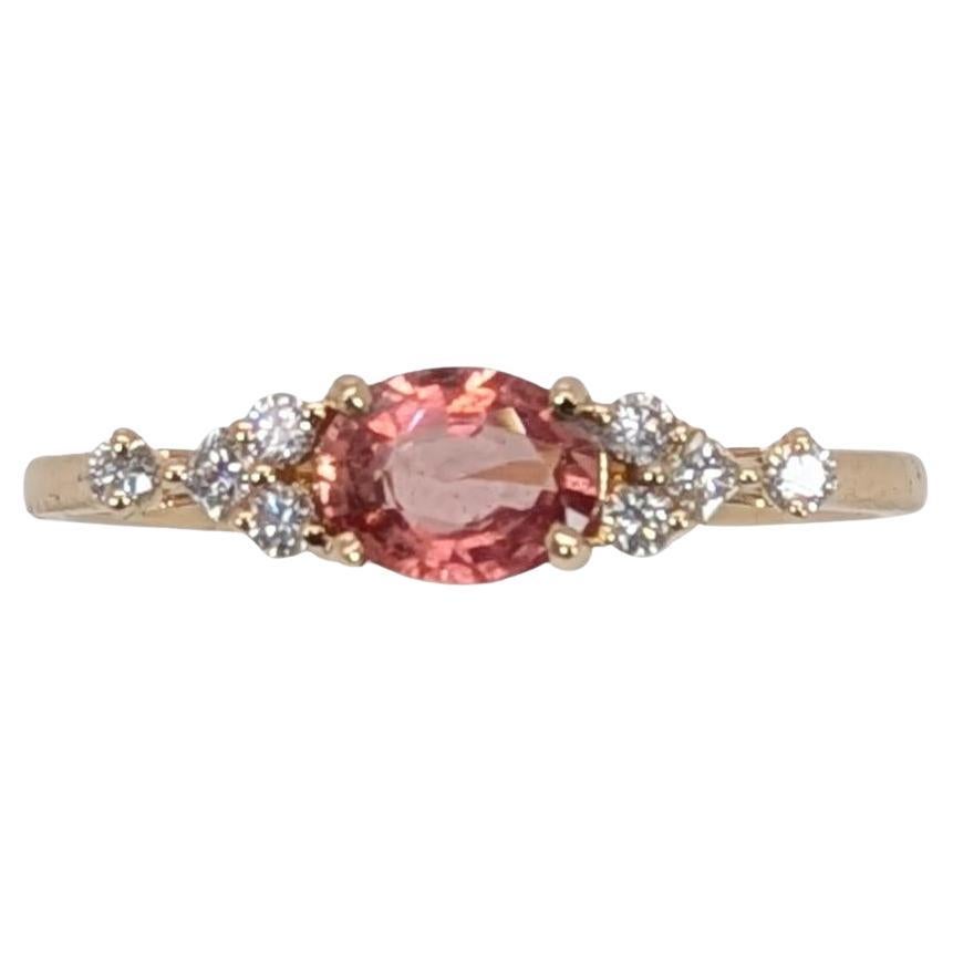 0.57cts Padaparadscha Sapphire Diamond Ring in 14K Rose Gold  Oval 6x4mm