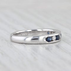 0.57ctw Blue Sapphire Diamond Wedding Band 14k White Gold Sz 8.25 Stackable Ring
