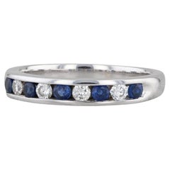 0.57ctw Blue Sapphire Diamond Wedding Band 14k White Gold Sz 8.25 Stackable Ring
