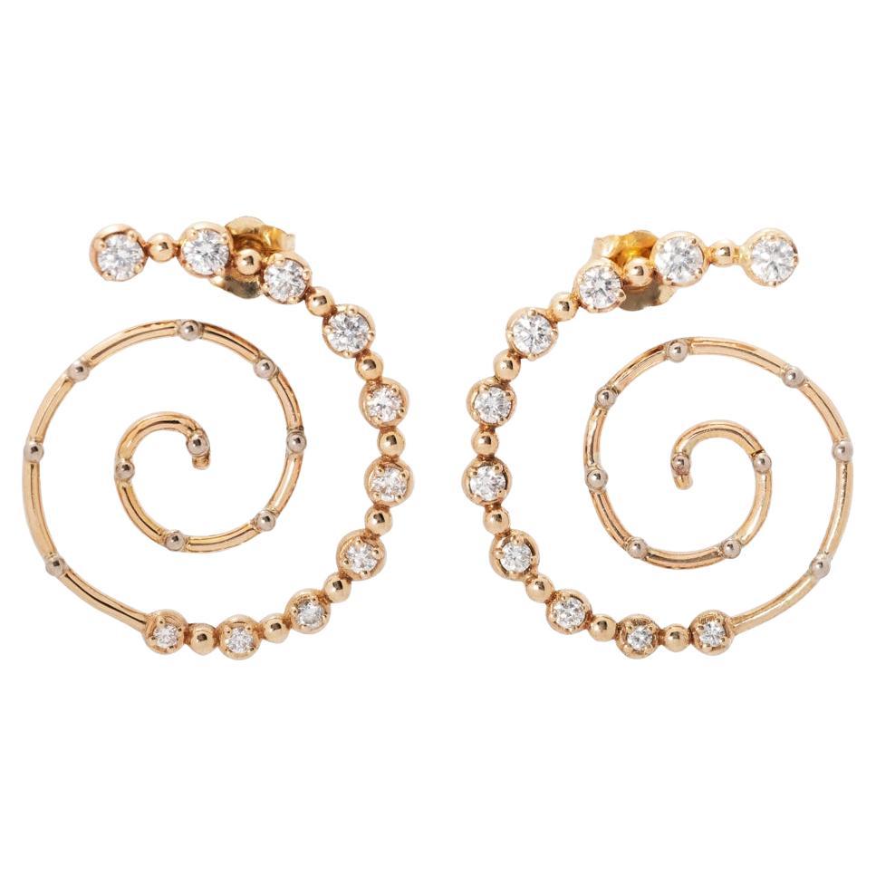0.57 Carat Diamond Spiral Yellow Gold Earrings  For Sale
