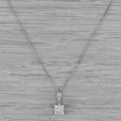 0.57ctw Princess Diamond Pendant Necklace 14k White Gold Adjustable Curb Chain