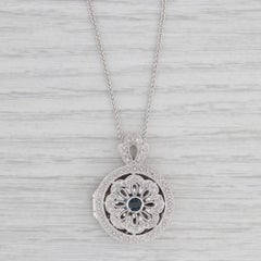0.57ctw Sapphire Diamond Flower Diffuser Pendant Necklace 14k White Gold 15.75"