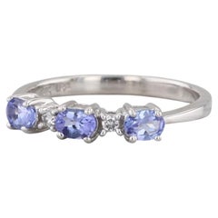 0.57ctw Tanzanite Diamond Ring 14k White Gold Size 7 Stackable 3-Stone