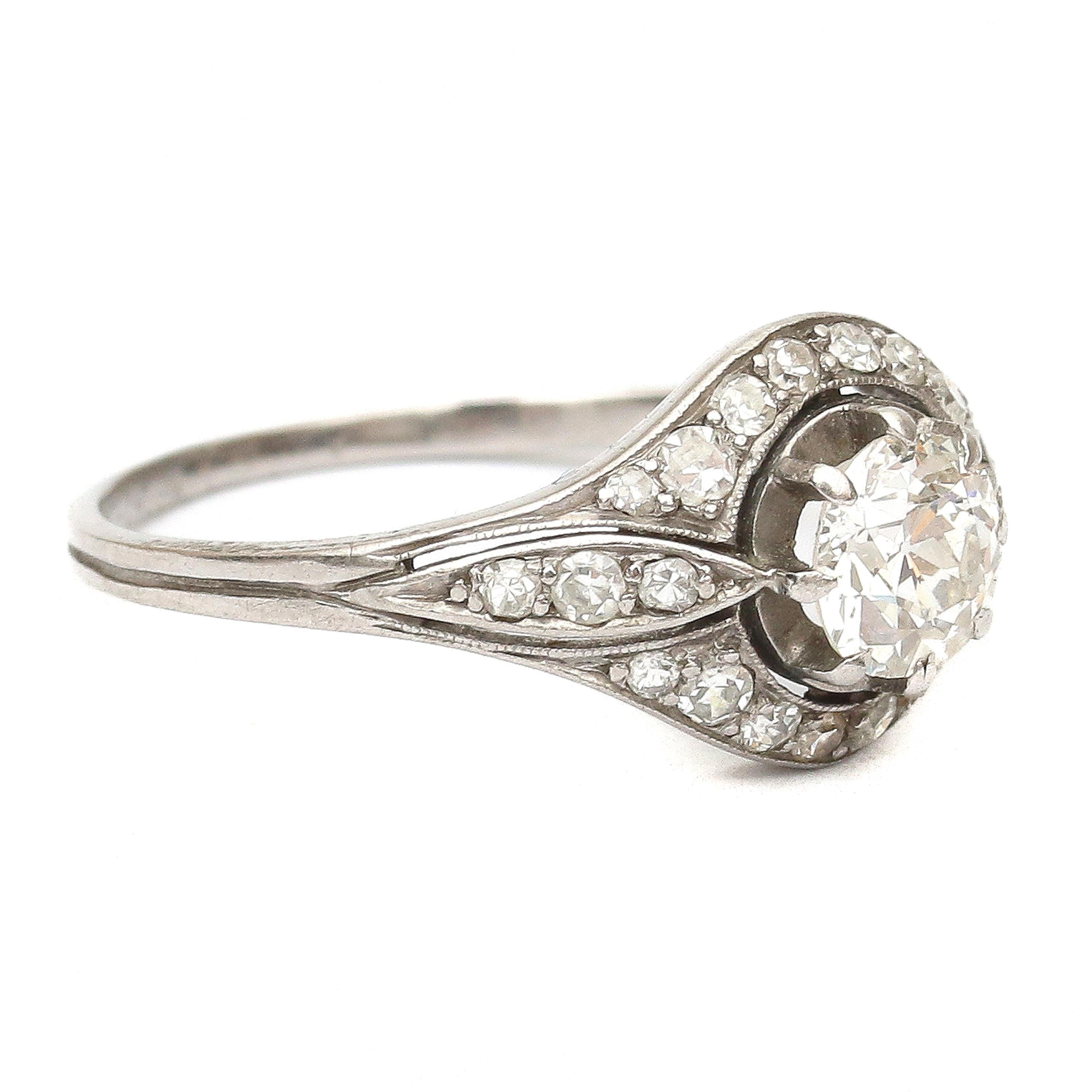 Women's Art Deco 1920's Brilliant Cut Diamond 0.58 Carat Platinum Ring For Sale