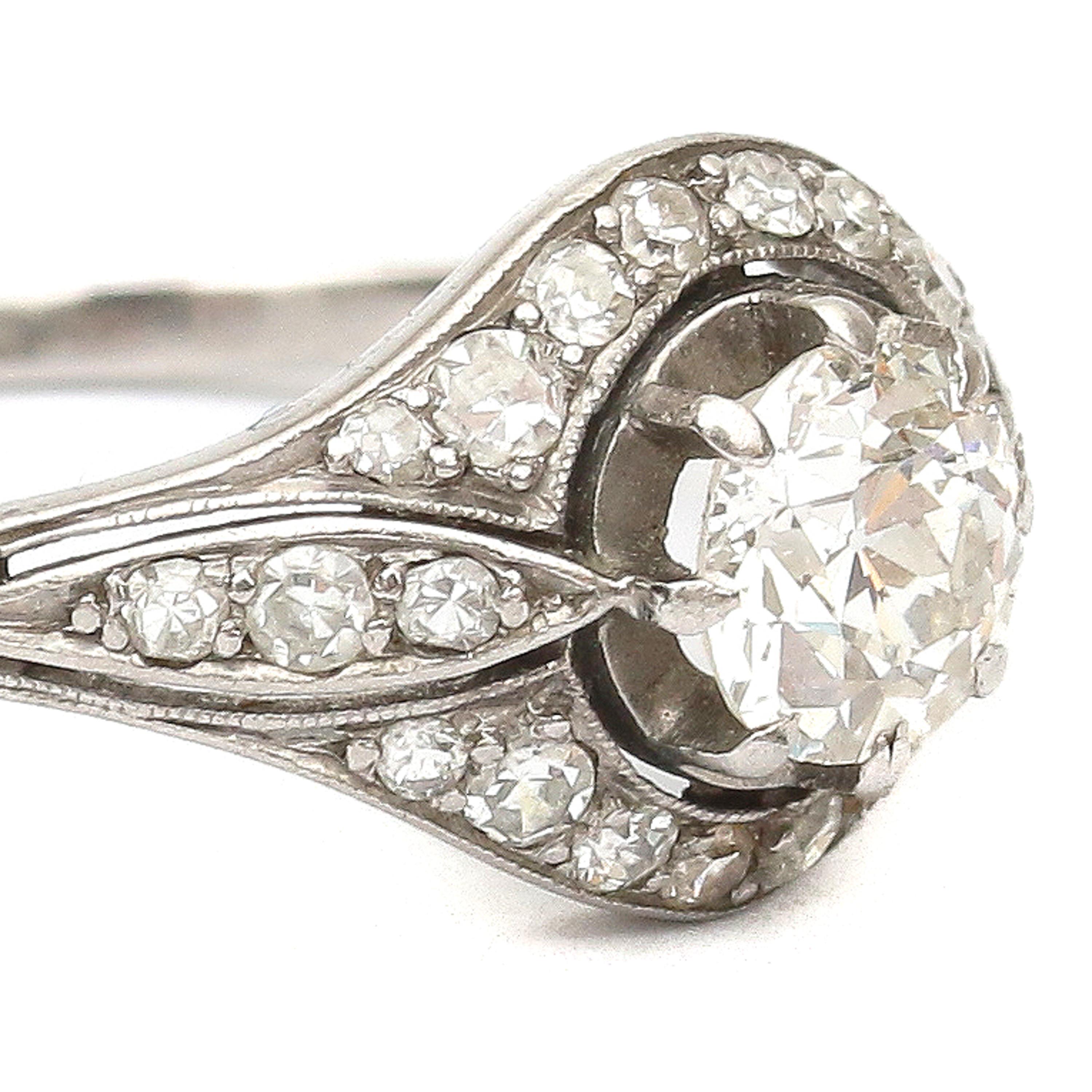 Art Deco 1920's Brilliant Cut Diamond 0.58 Carat Platinum Ring For Sale 1