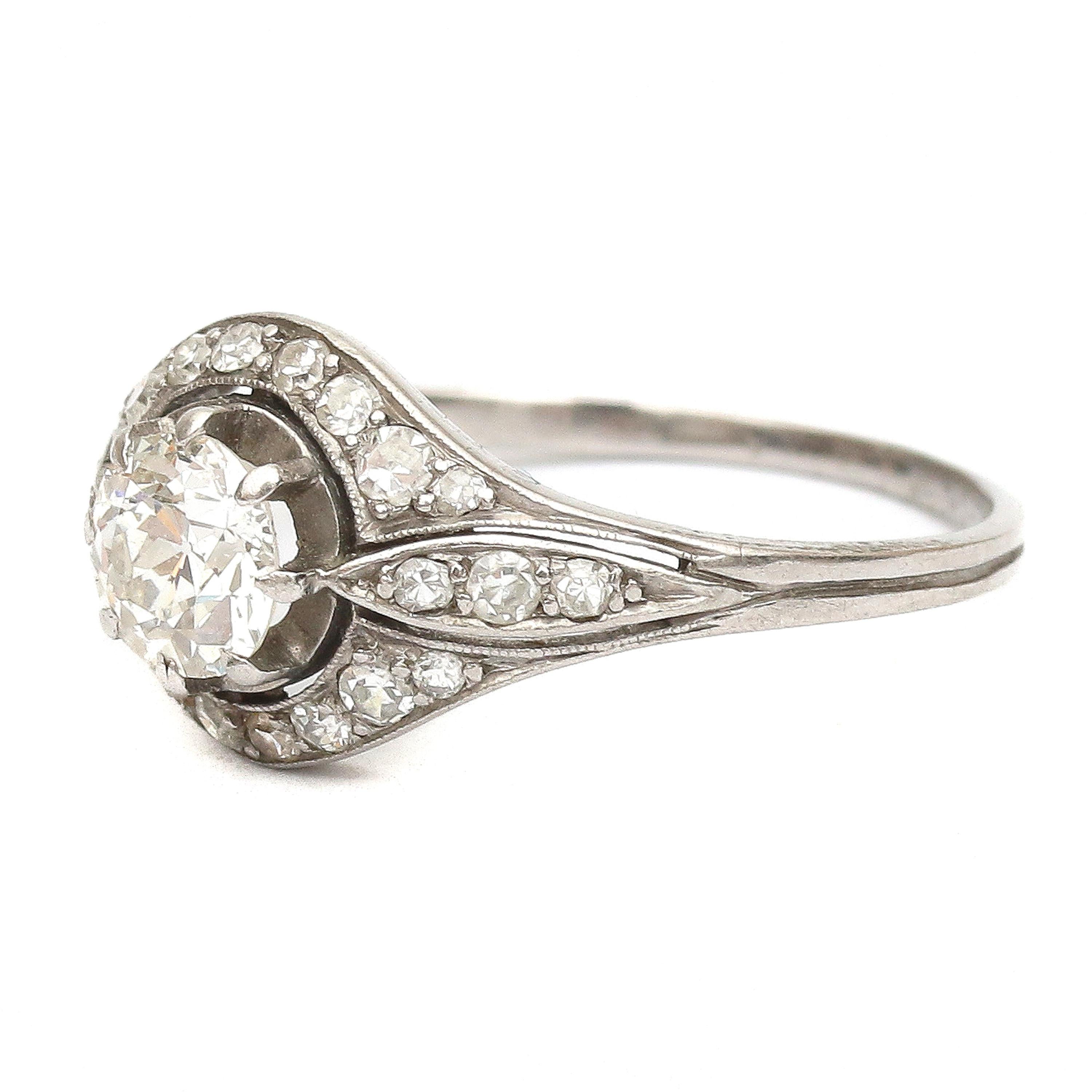 Art Deco 1920's Brilliant Cut Diamond 0.58 Carat Platinum Ring For Sale 2