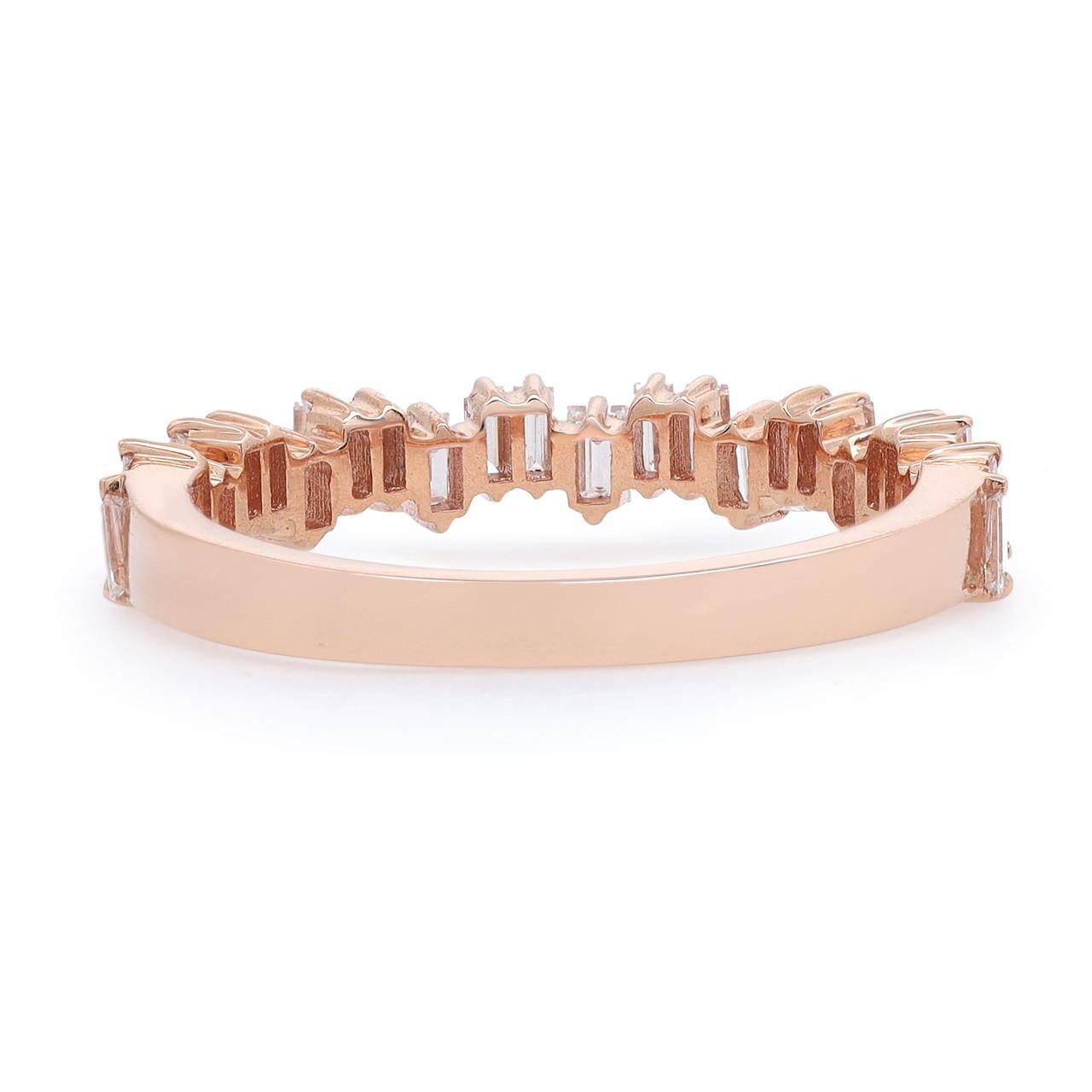 Modern 0.58 Carat Baguette Cut Diamond Ring 18K Rose Gold  For Sale