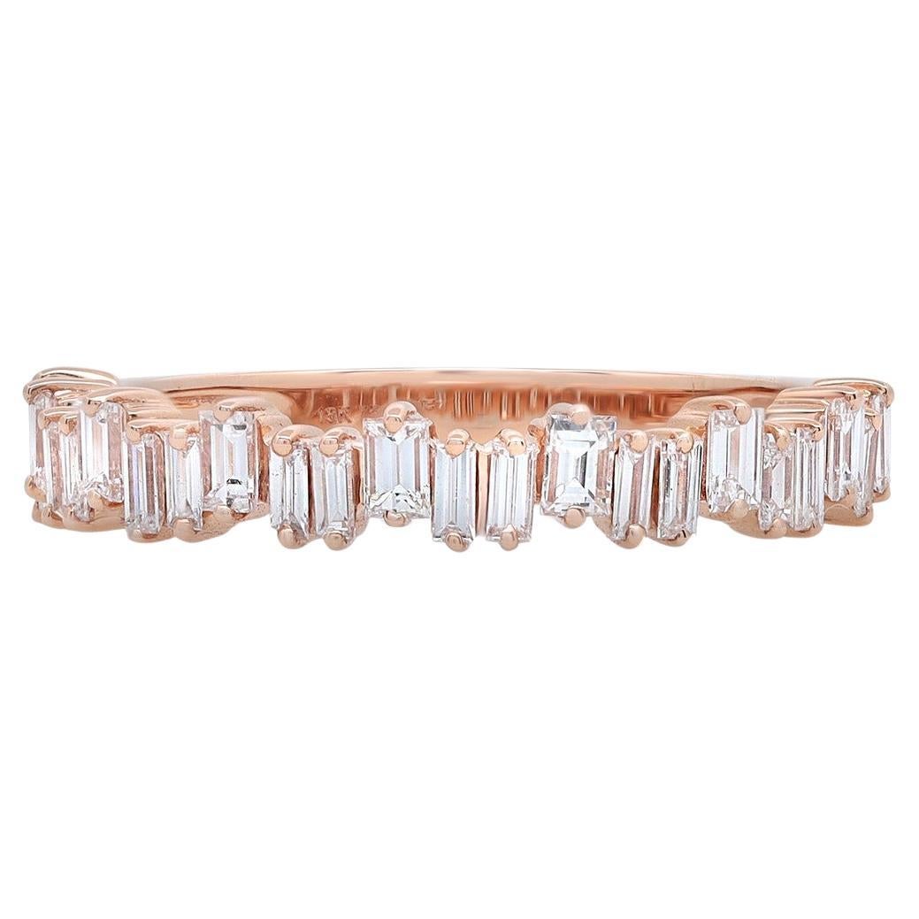 0.58 Carat Baguette Cut Diamond Ring 18K Rose Gold  For Sale