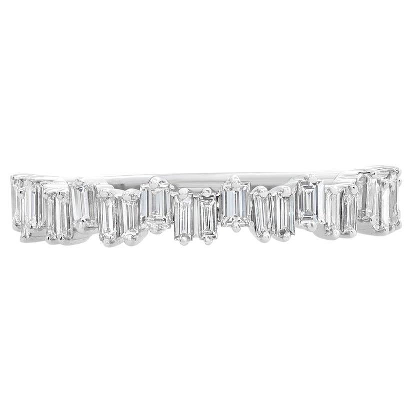 0.58 Carat Baguette Cut Diamond Ring 18K White Gold  For Sale