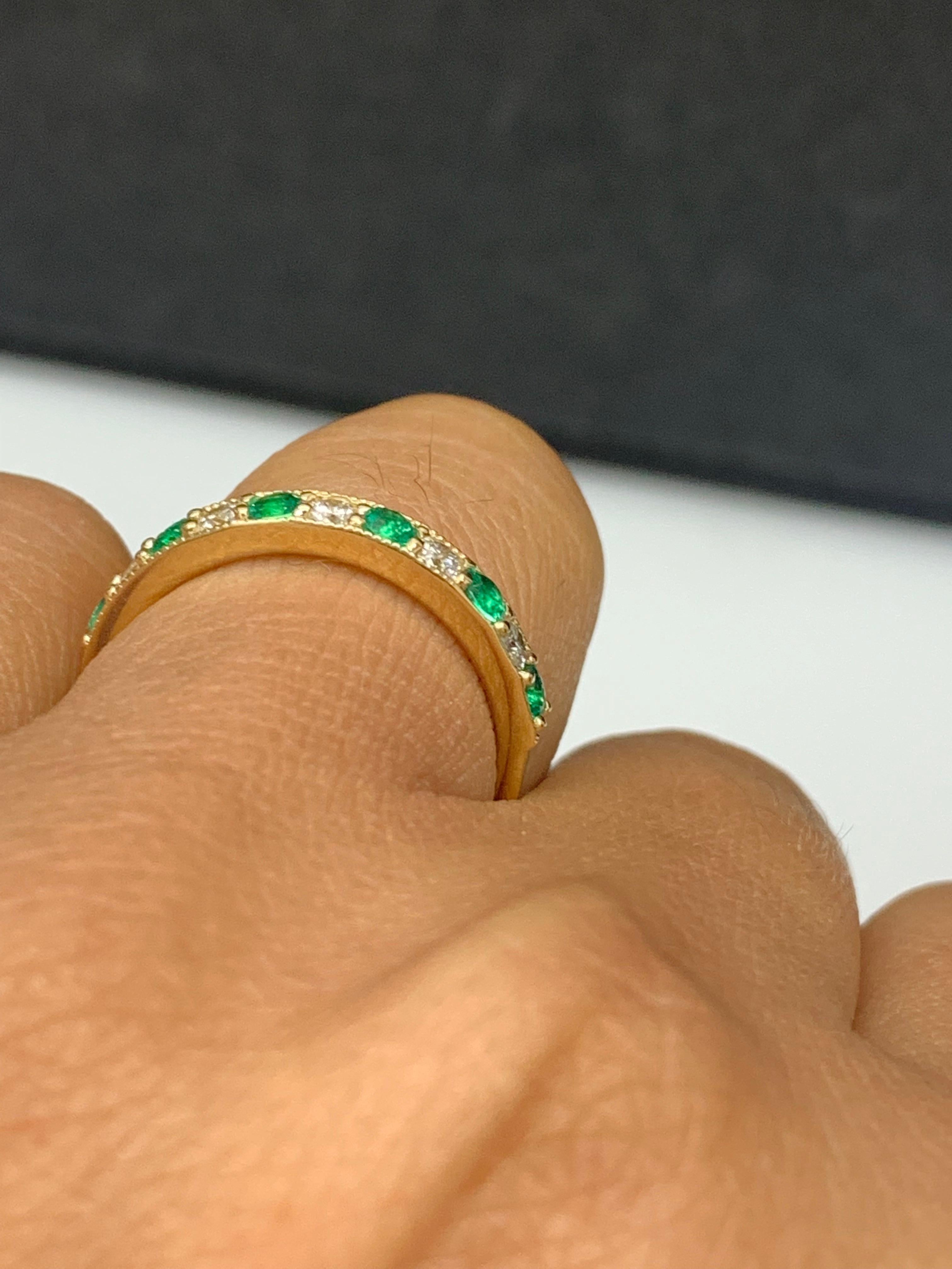 Women's 0.58 Carat Brilliant Cut Emerald and Diamond Band in 14K Yellow Gold For Sale