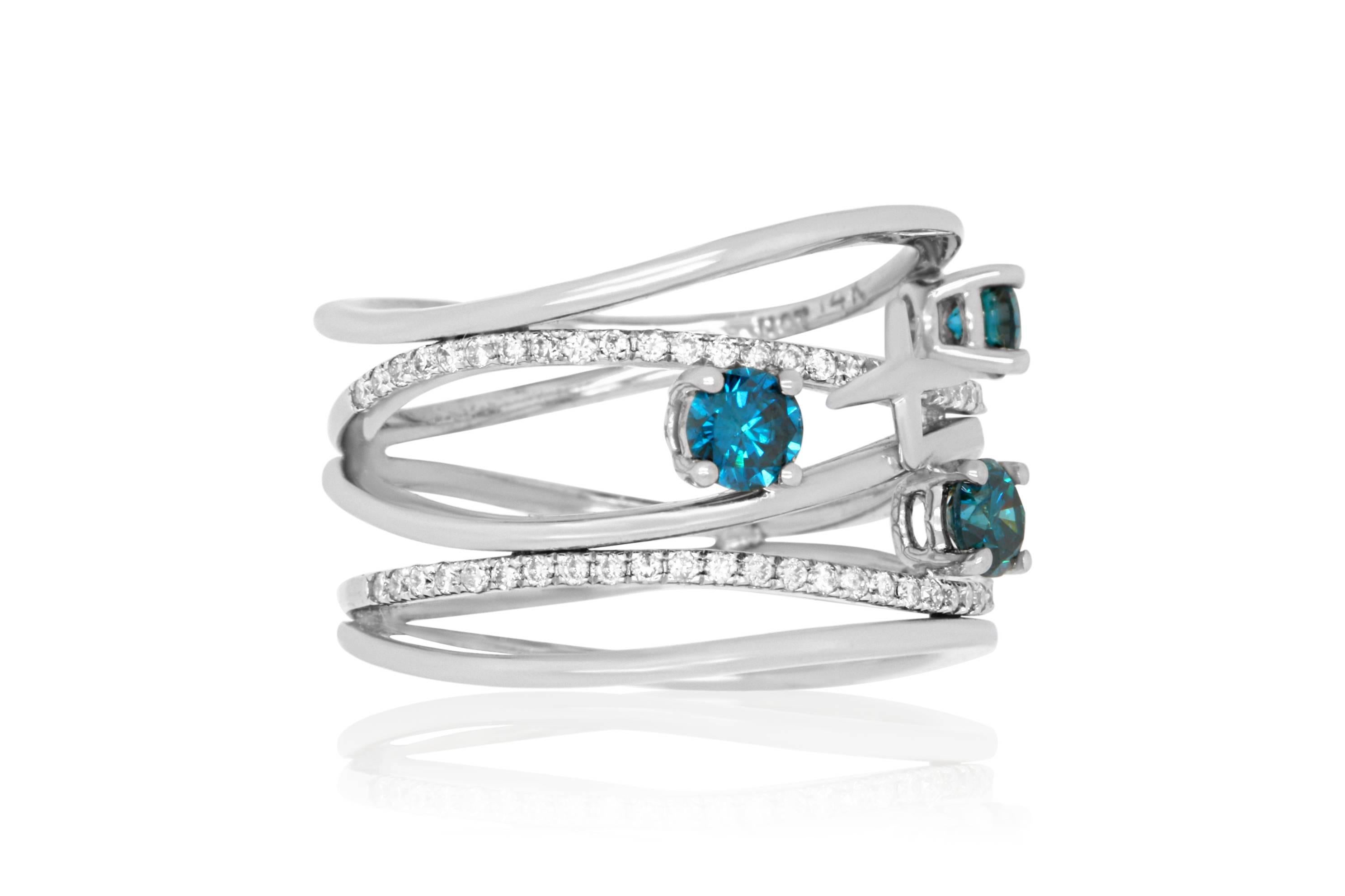 Contemporary 0.58 Carat Brilliant Round Blue Diamond and 0.22 Carat White Diamond Ring