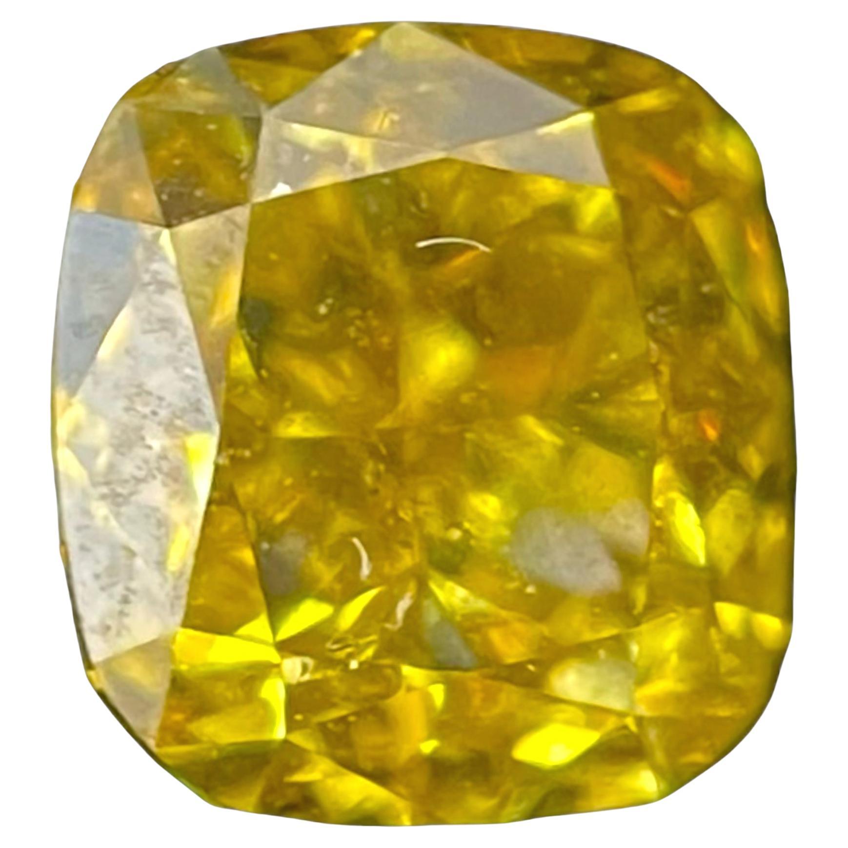 0.58 Carat Cushion Brilliant GIA Certified Fancy Deep Orange Yellow SI1 Clarity For Sale