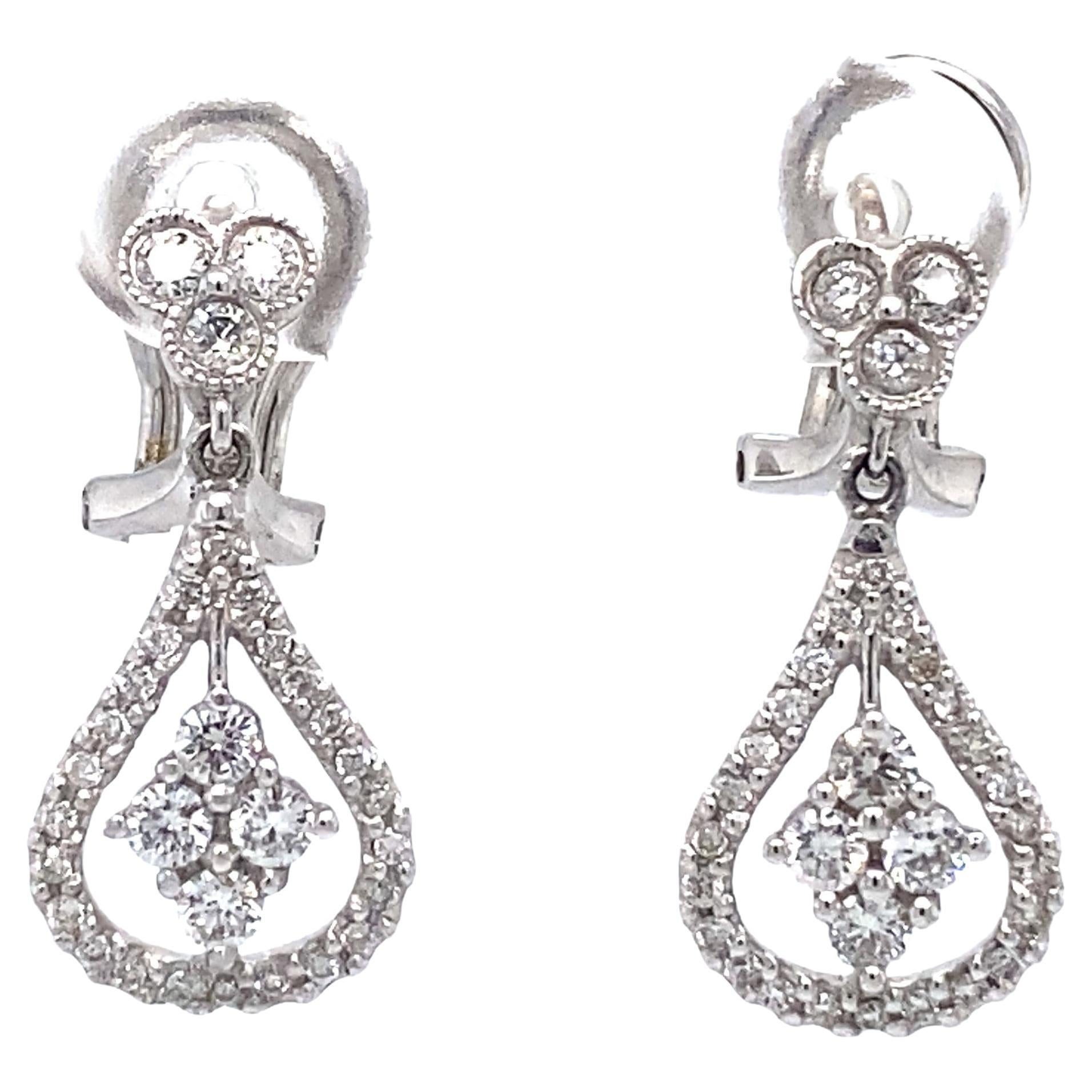 0.58 Carat Diamond Pear Shaped Dangle Earrings in 14 Karat White Gold For Sale