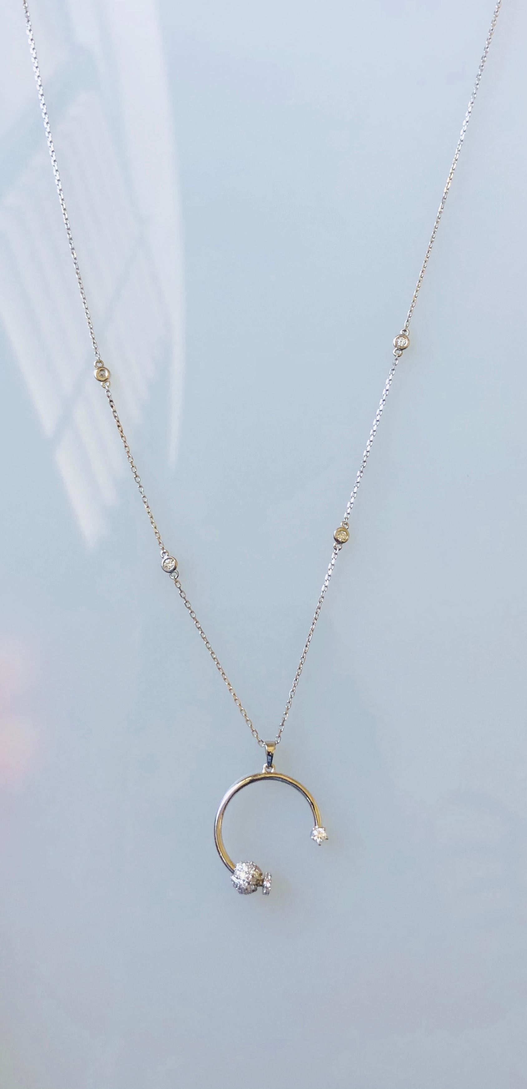 0.58 Carat Diamond Pendant 14 Karat White Gold Diamond by Yard Necklace (Collier de diamants par Yard) Neuf - En vente à Los Angeles, CA
