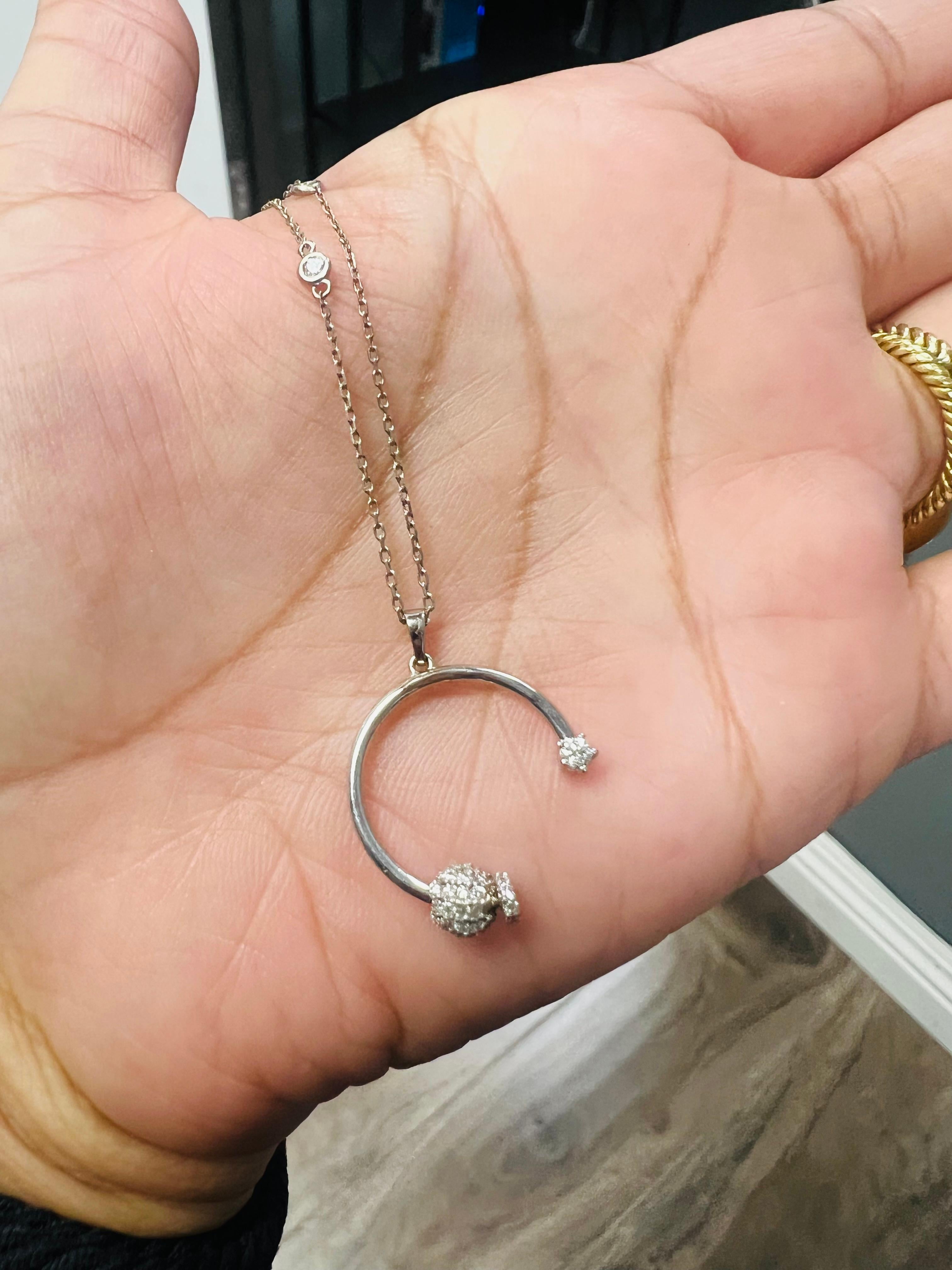 0.58 Carat Diamond Pendant 14 Karat White Gold Diamond by Yard Necklace (Collier de diamants par Yard) en vente 1