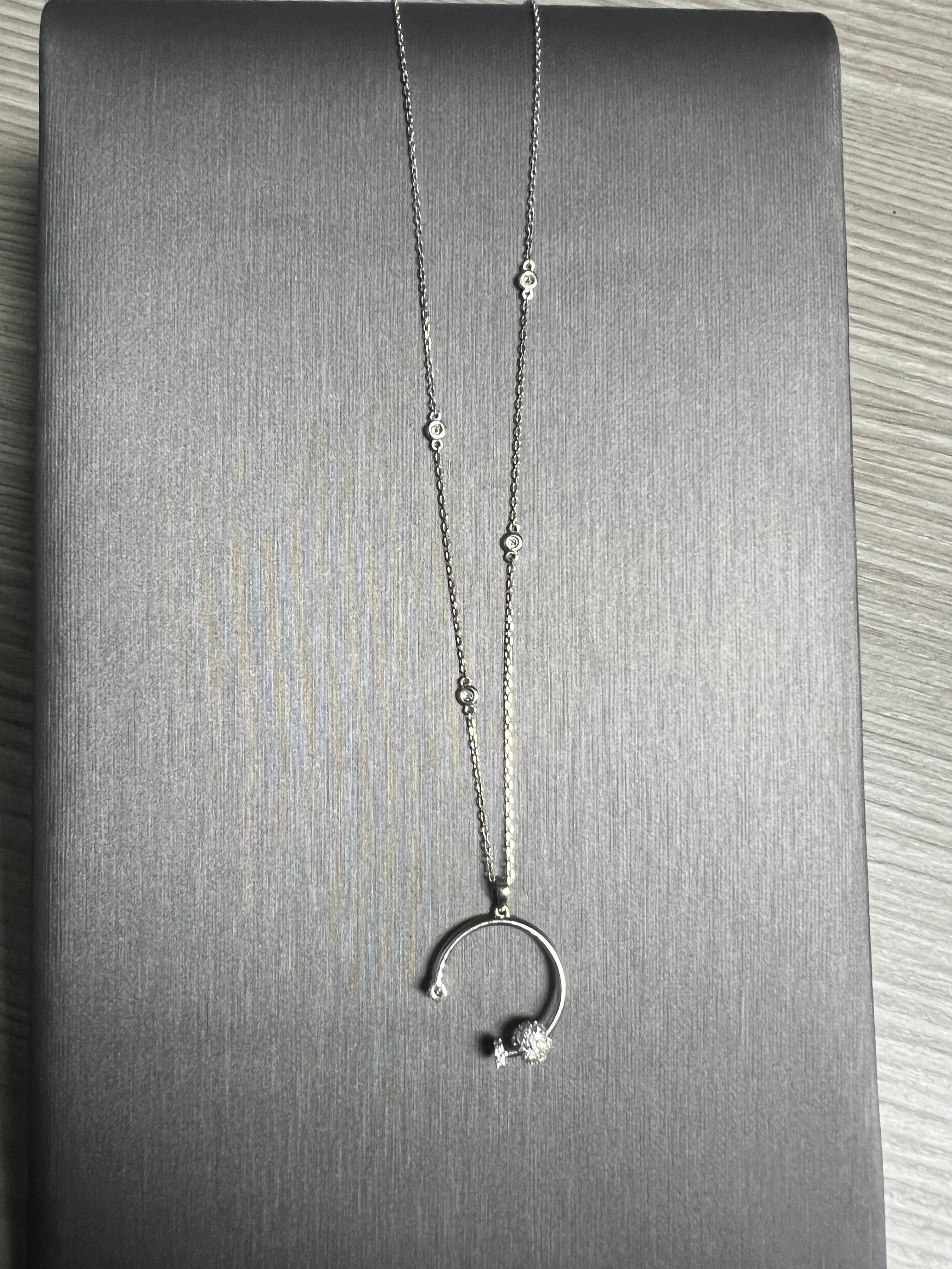 0.58 Carat Diamond Pendant 14 Karat White Gold Diamond by Yard Necklace (Collier de diamants par Yard) en vente 2