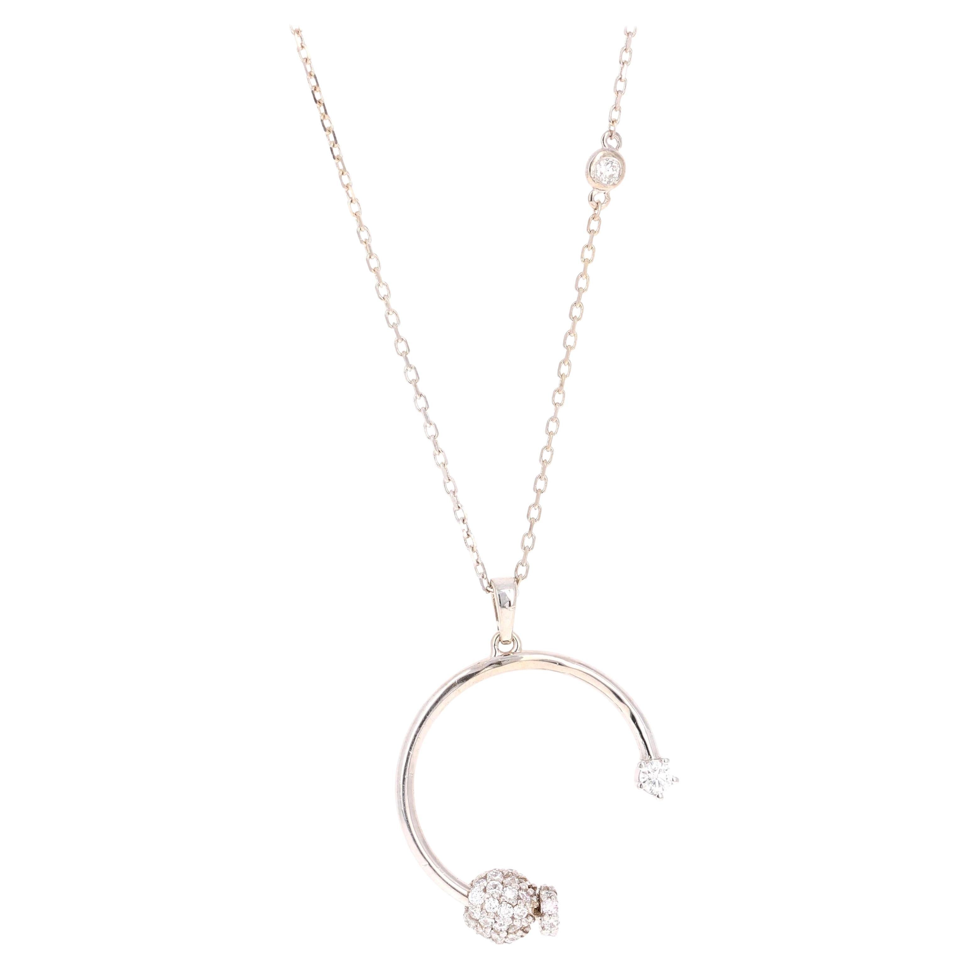 0.58 Carat Diamond Pendant 14 Karat White Gold Diamond by Yard Necklace For Sale