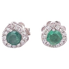 0.58 Carat Emerald Diamond White Gold Stud Earrings