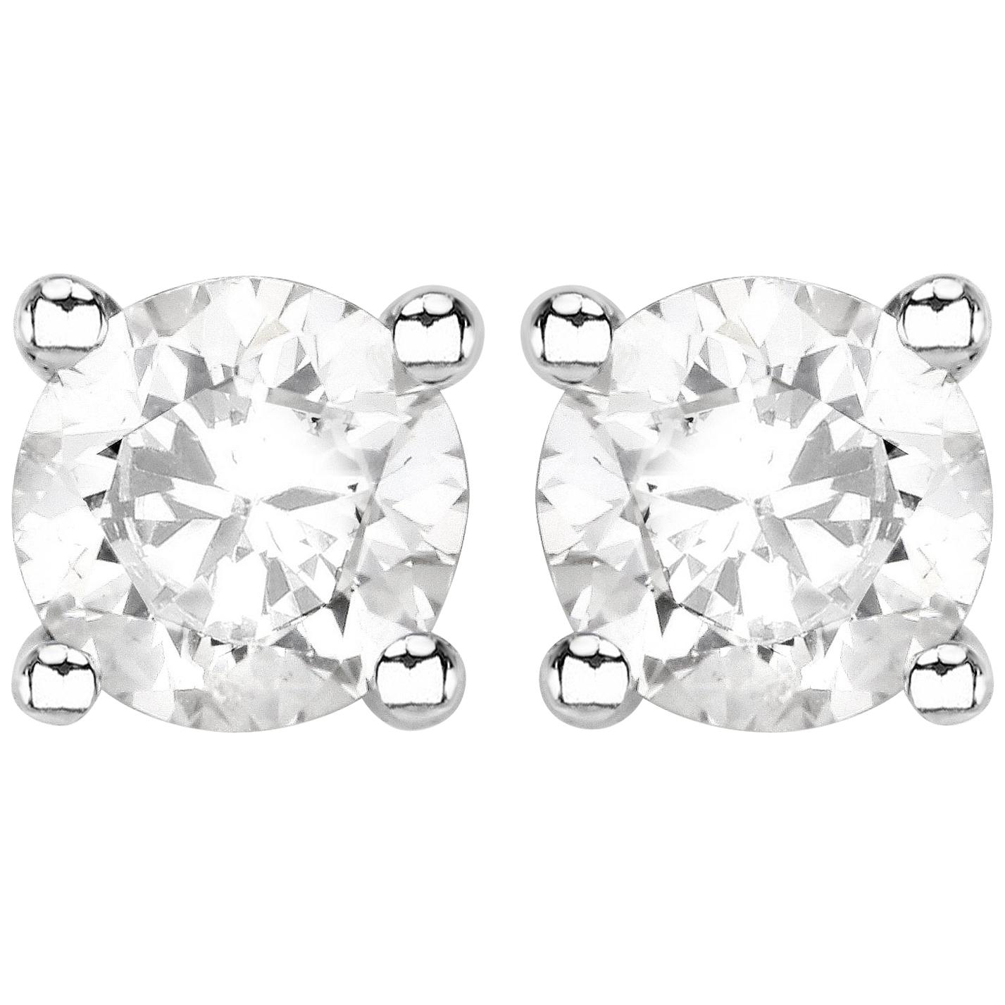 0.58 Carat Genuine White Diamond 14 Karat White Gold Stud Earrings