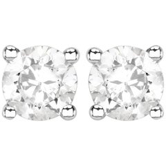 0.58 Carat Genuine White Diamond 14 Karat White Gold Stud Earrings