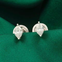 0.58 Carat Marquise-Cut Natural Diamond Stud Earrings in 18K White Gold