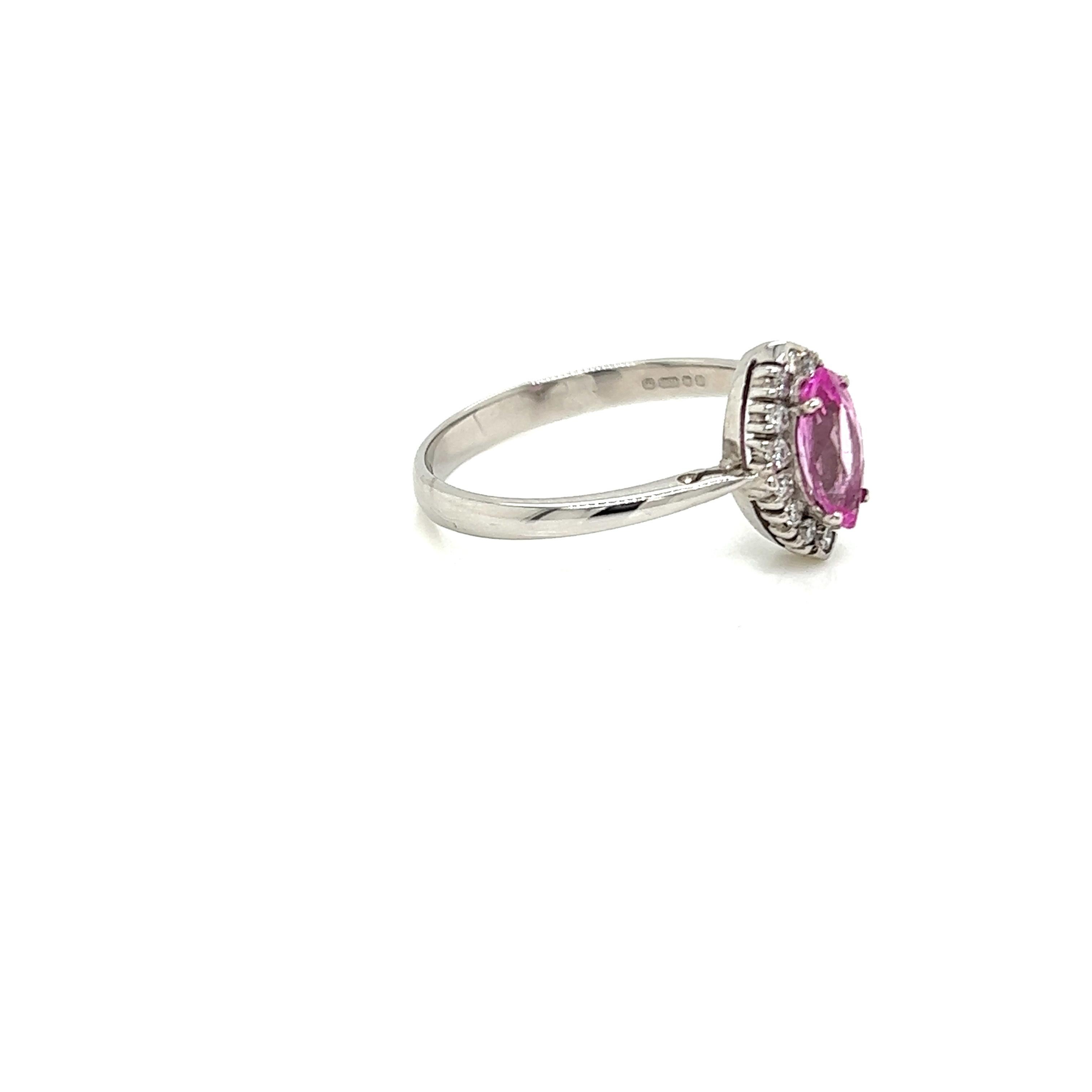 Marquise Cut 0.58 Carat Marquise cut Pink Sapphire and Diamond Ring in 18K White Gold For Sale