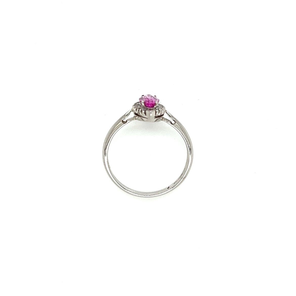 0.58 Carat Marquise cut Pink Sapphire and Diamond Ring in 18K White Gold For Sale 1