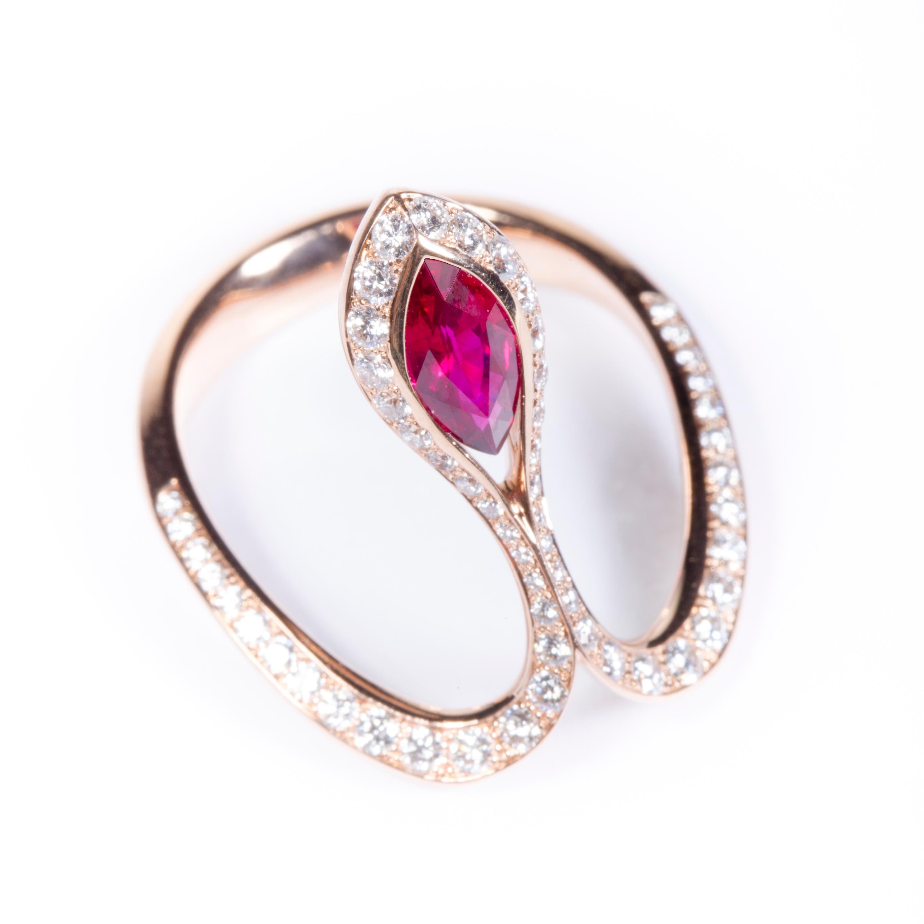 The Royals Is Inspired By Drops Of Light, Dew And Precious Stones, And Like A Vine Of Blossoming Gemstones It Frames The Beauty Of Women. Celebrating A 0.58ct Marquise Ruby This Ring Royale Gives All Its Meaning To The Word 