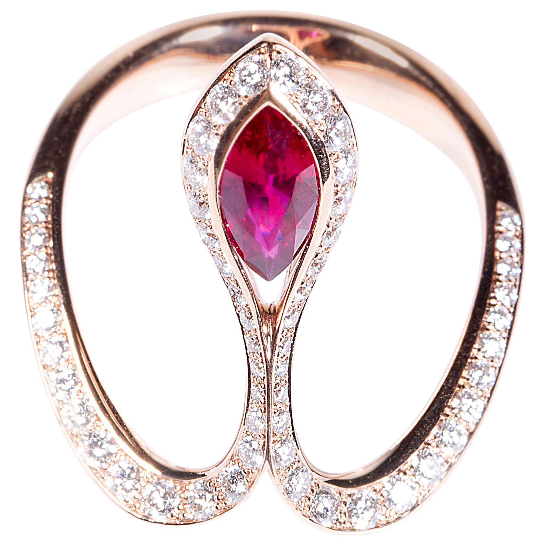 0.58 Carat Marquise Ruby Royale Ring For Sale