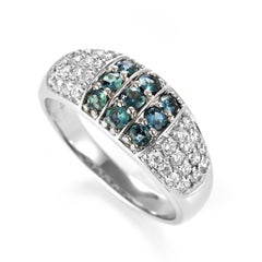 0.58 Carat Natural Alexandrite and Diamond Ring Made in 18 Karat White Gold