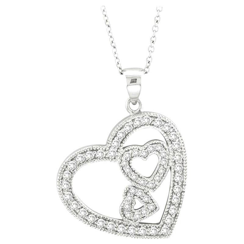 0.58 Carat Natural Diamond Heart Necklace Pendant 14 Karat White Gold G SI For Sale