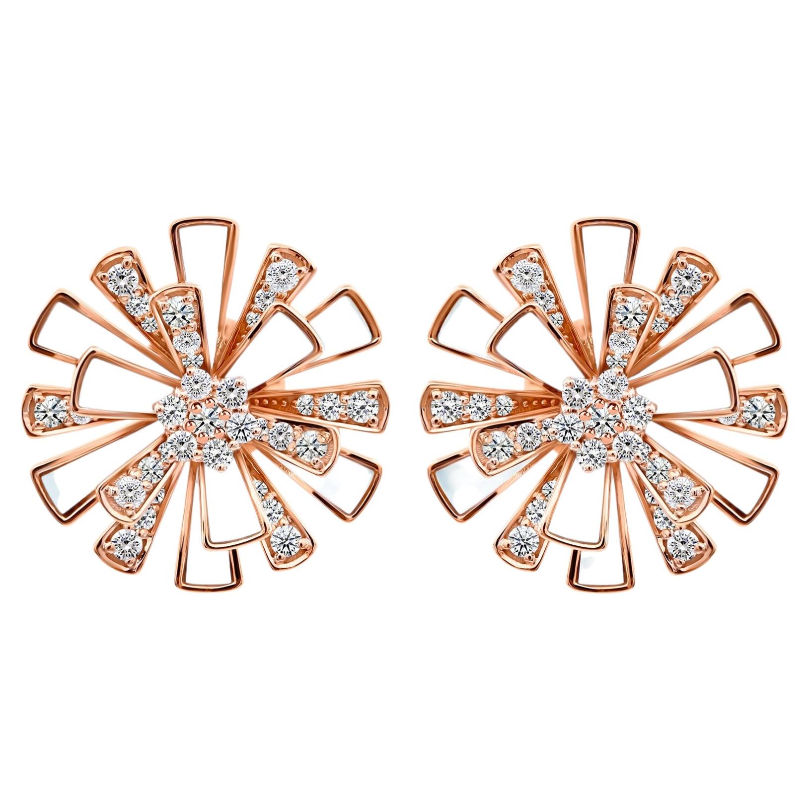 0.58 Carat Natural Diamond Mother of Pearl Starburst Earrings 18K Rose Gold