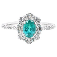 0.58 Carat Natural Paraiba Tourmaline and Diamond Engagement Ring