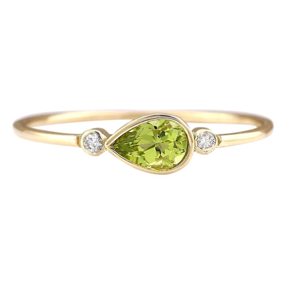 Natural Peridot Diamond Ring In 14 Karat Yellow Gold 