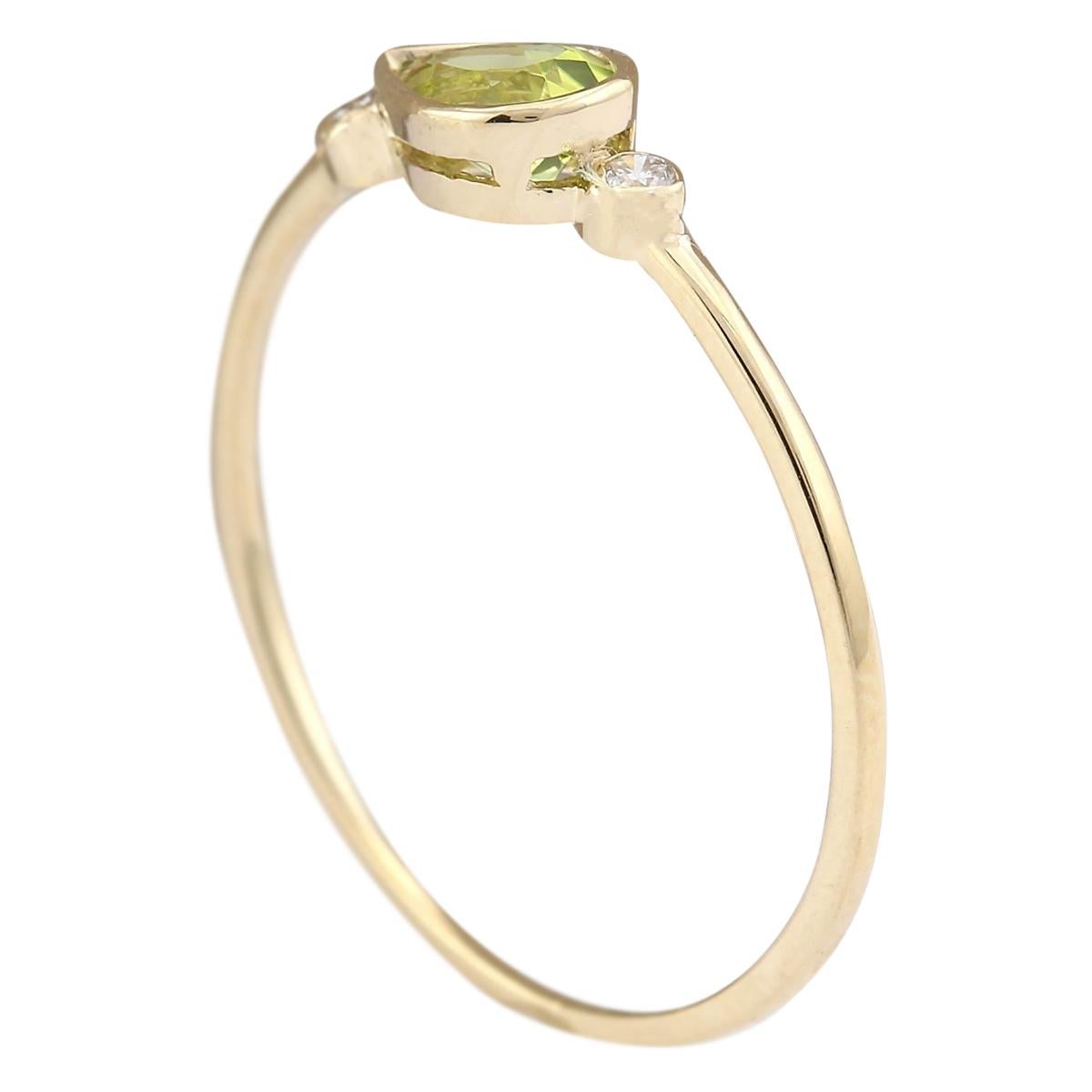 Anillo De Diamantes Peridoto Natural En Oro Amarillo De 14 Quilates Corte pera en venta