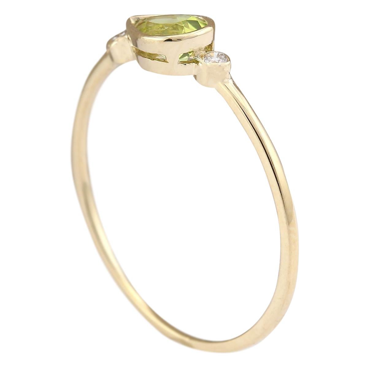 Pear Cut Natural Peridot Diamond Ring In 14 Karat Yellow Gold  For Sale