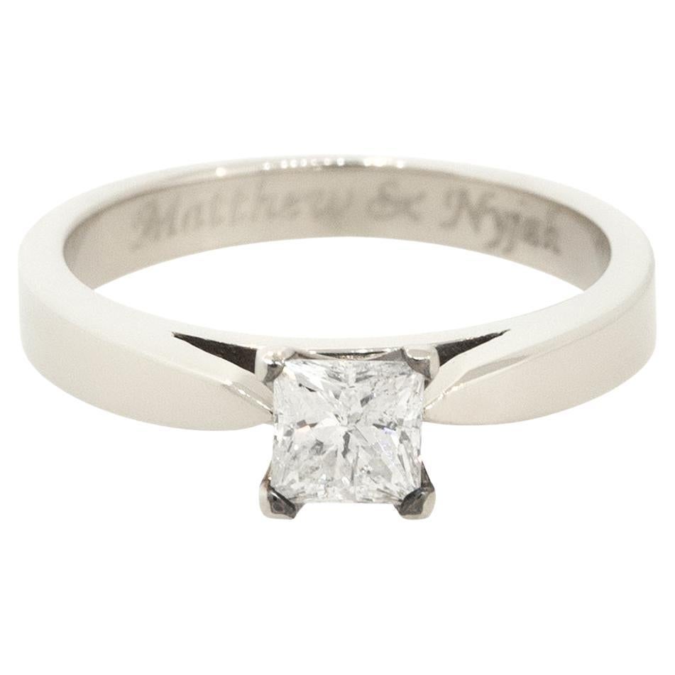 0.58 Carat Princess Cut Diamond Solitaire Engagement Ring 14 Karat in Stock For Sale