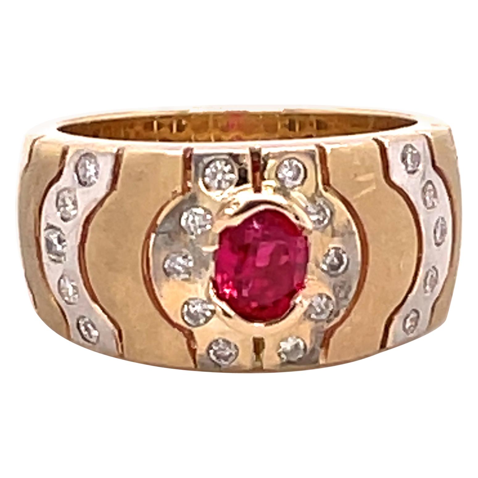 0.58 Carat Red Spinel and Diamond Gold Ring