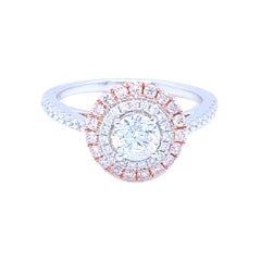 0,58 Karat runder weißer Diamant Rosa Diamant Halo Ring aus 14 Karat Gold