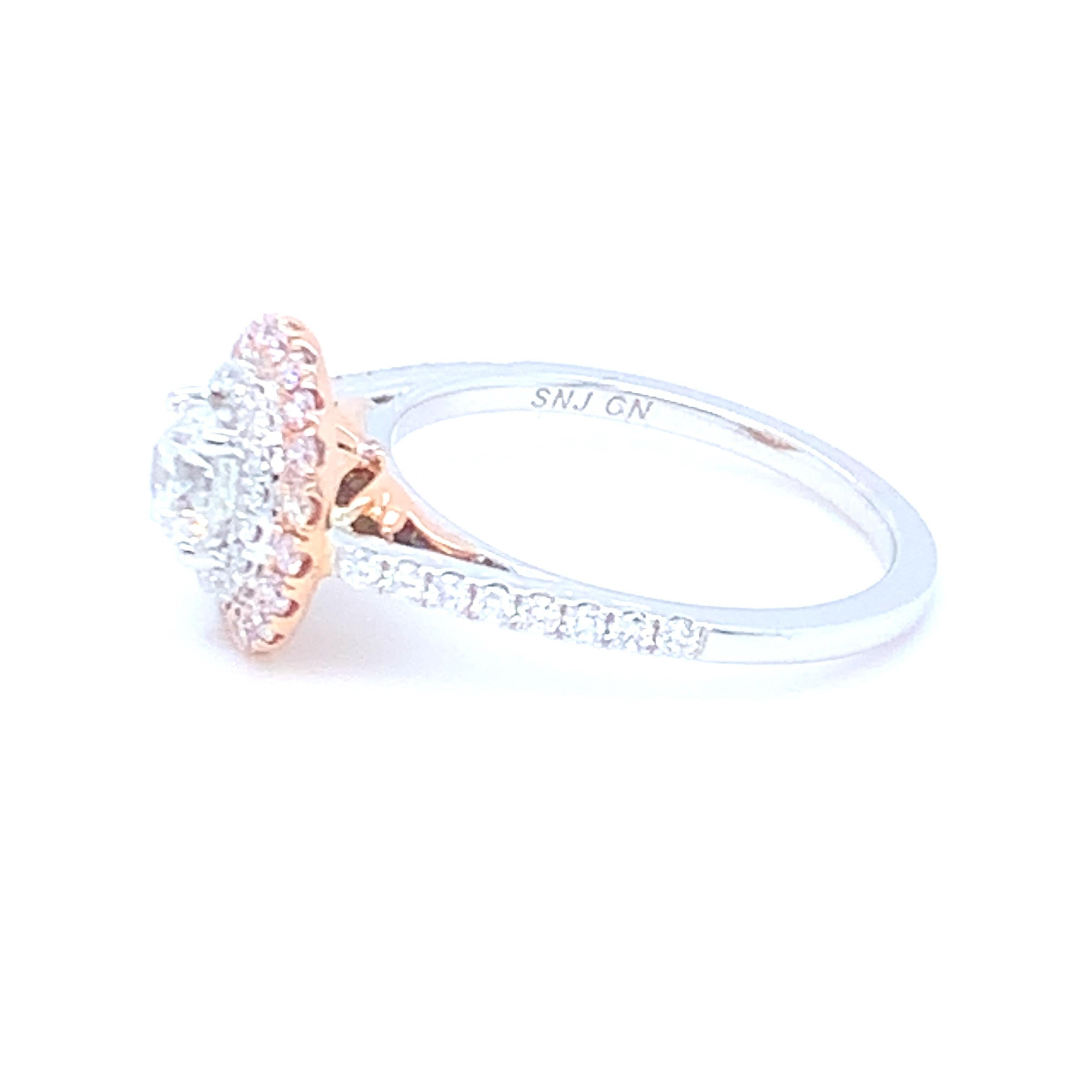 0.58 Carat Round White Diamond Pink Diamond Halo Ring Set in 14 Karat Gold For Sale 4