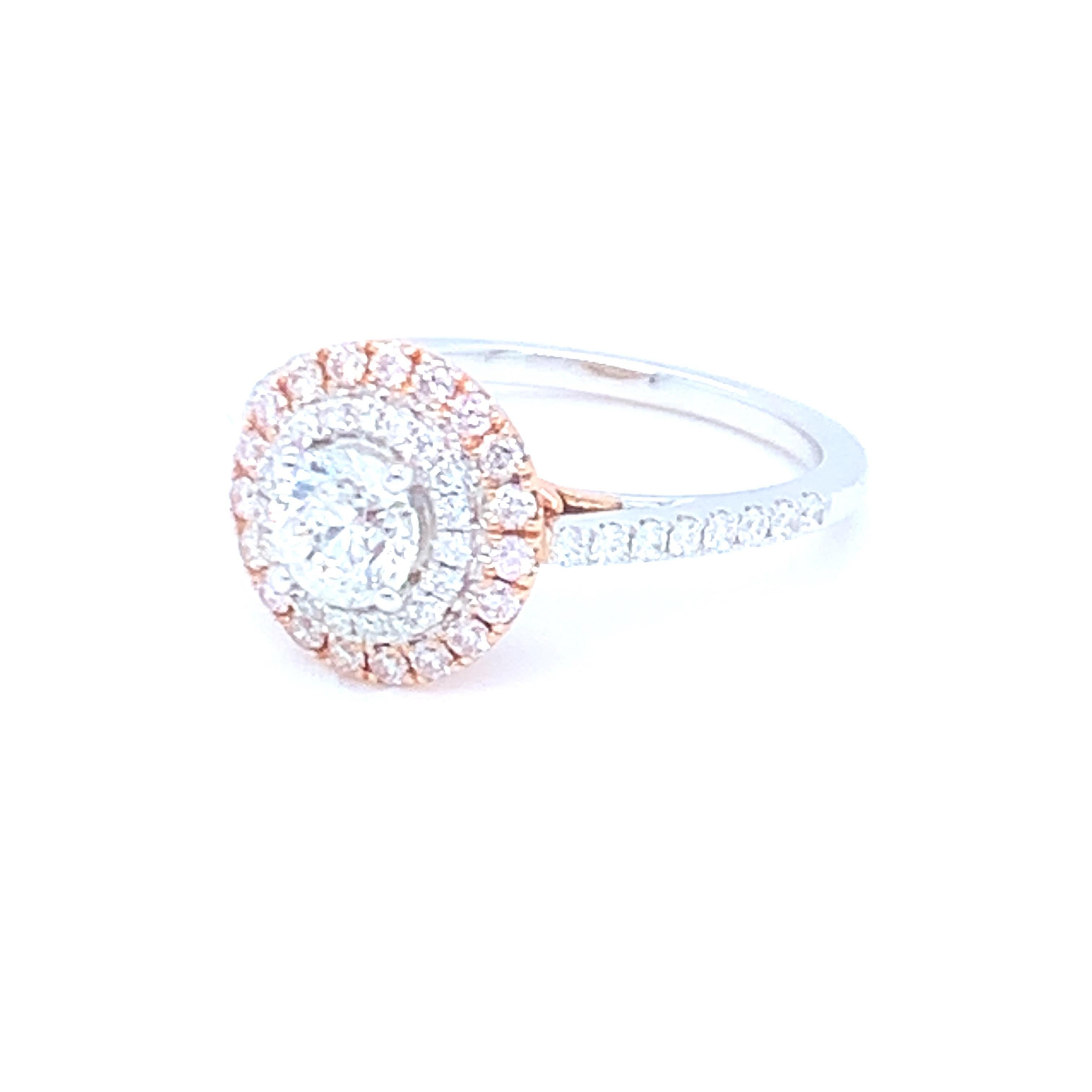 0.58 Carat Round White Diamond Pink Diamond Halo Ring Set in 14 Karat Gold For Sale 5