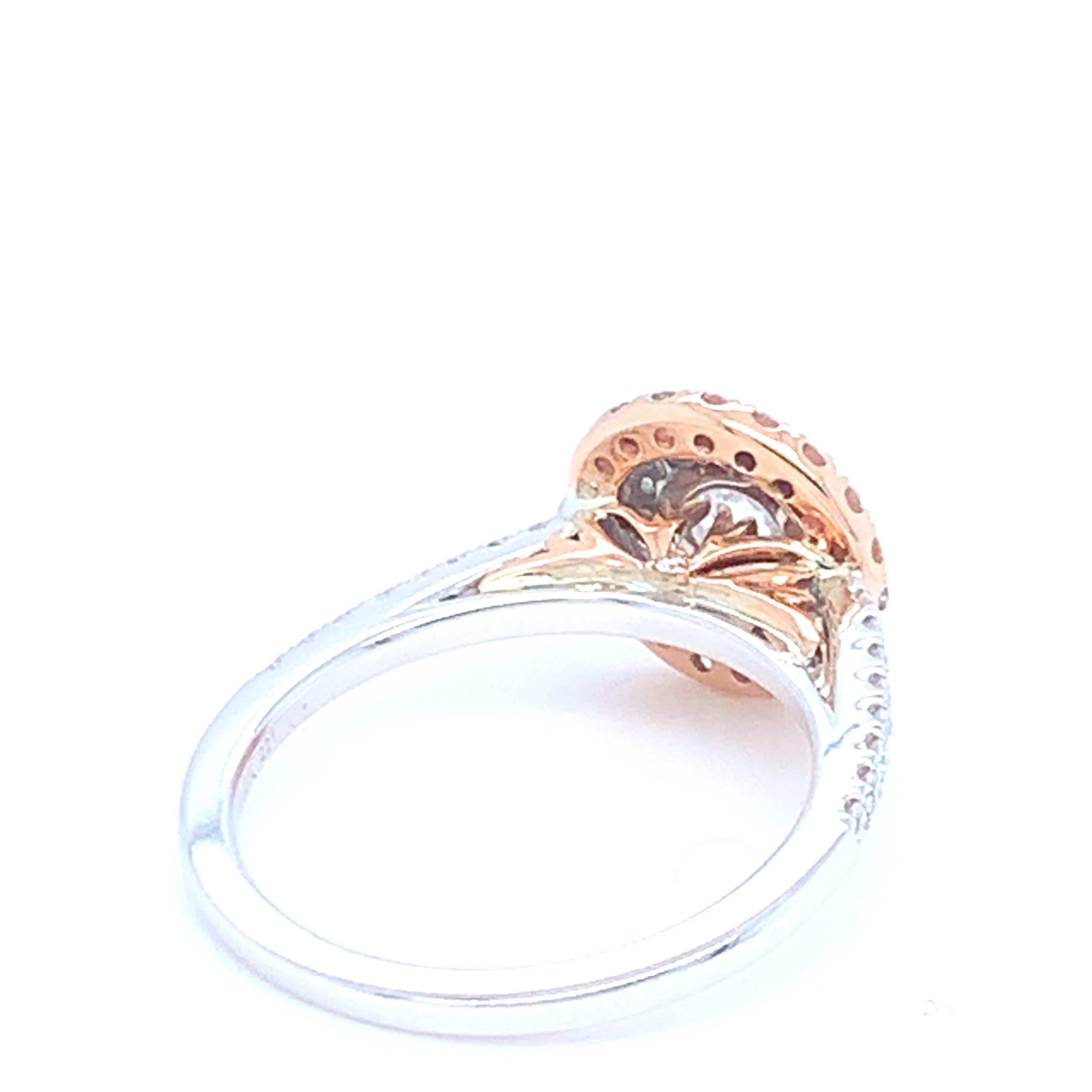 Women's 0.58 Carat Round White Diamond Pink Diamond Halo Ring Set in 14 Karat Gold For Sale