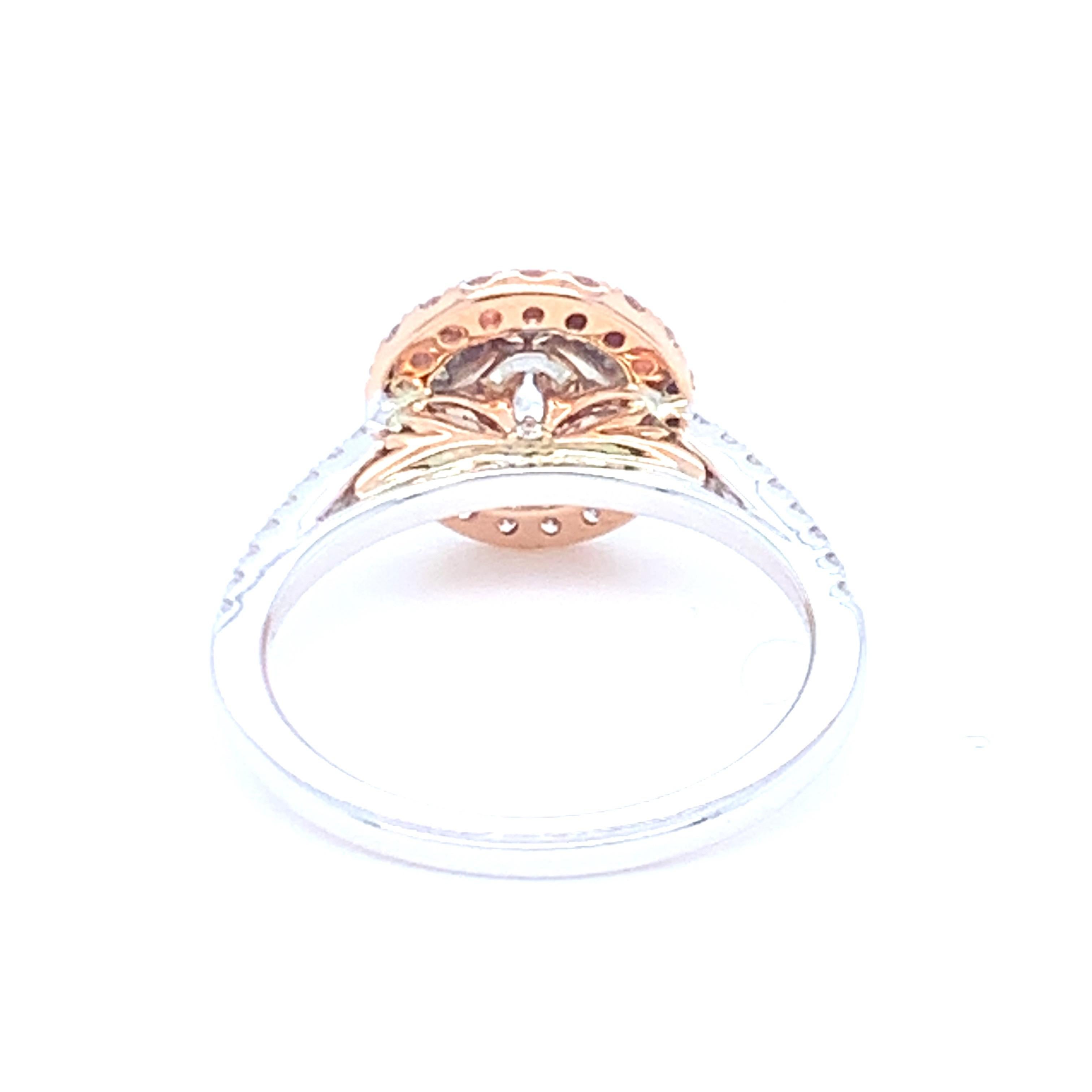 0.58 Carat Round White Diamond Pink Diamond Halo Ring Set in 14 Karat Gold For Sale 1