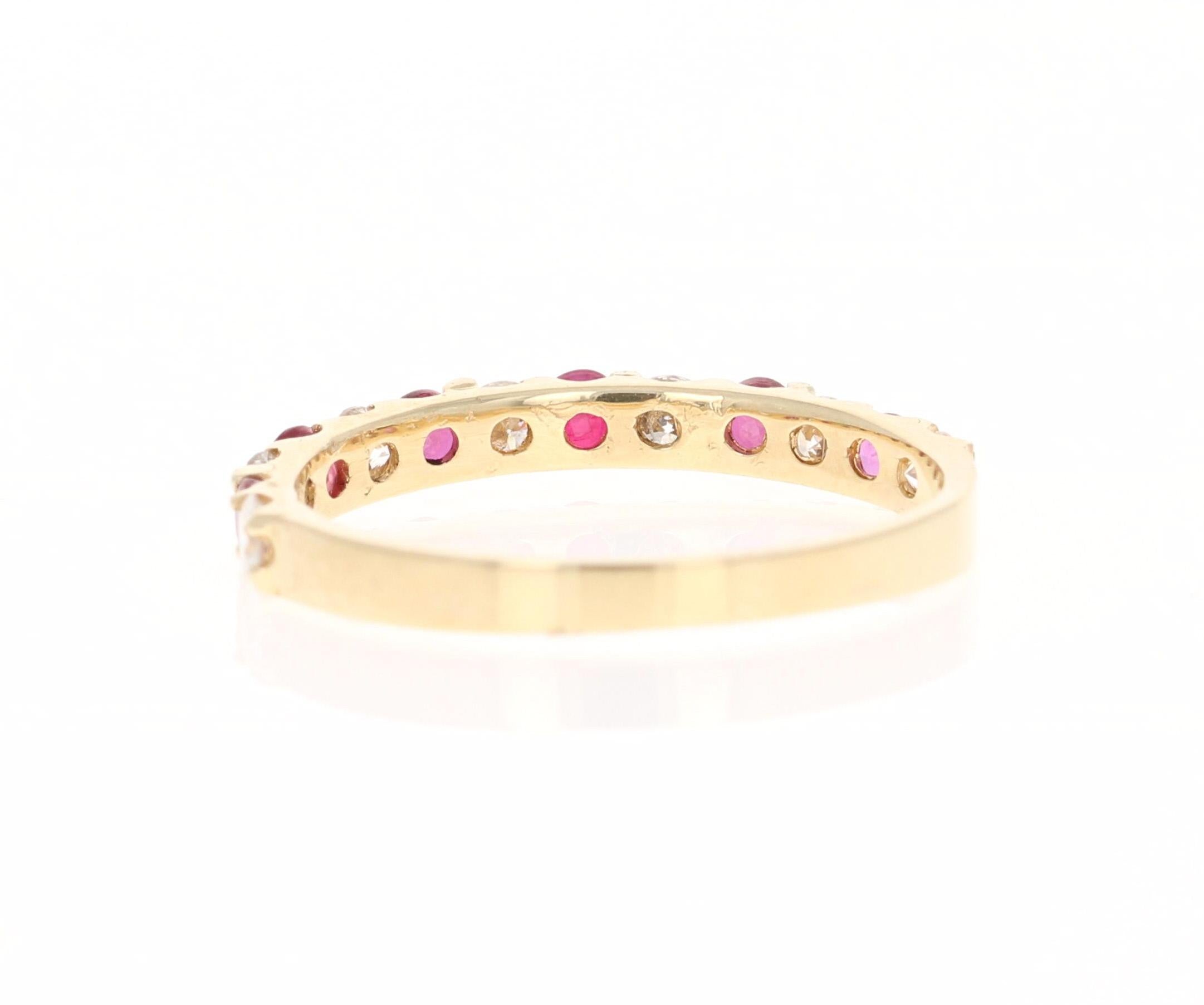 Round Cut 0.58 Carat Ruby and Diamond 14 Karat Yellow Gold Band For Sale